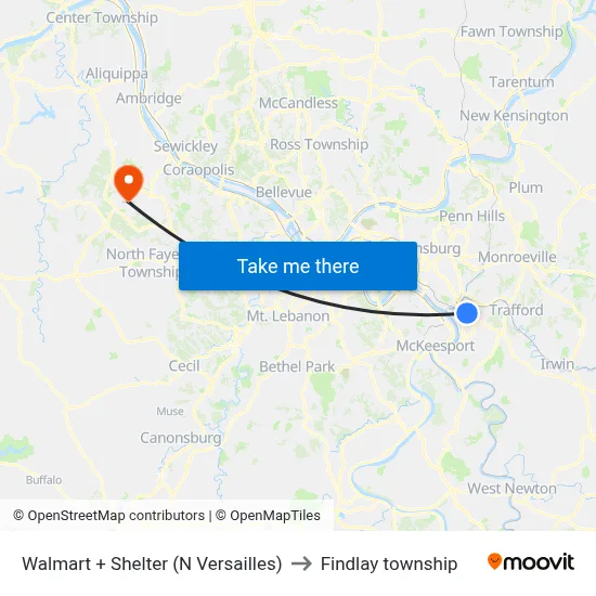 Walmart + Shelter (N Versailles) to Findlay township map