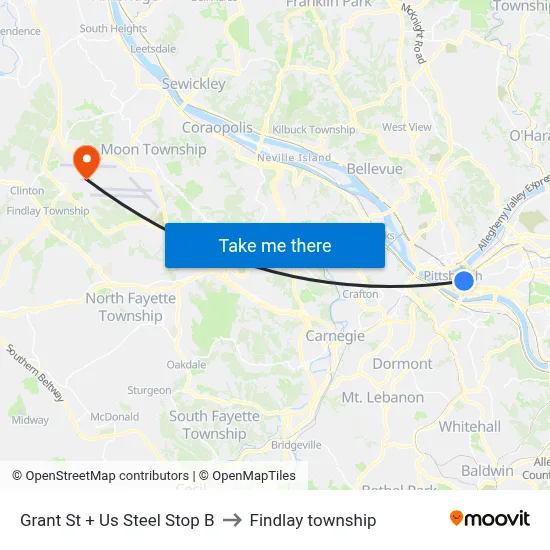 Grant St + Us Steel Stop B to Findlay township map