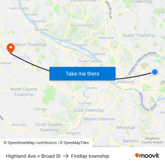 Highland Ave + Broad St to Findlay township map