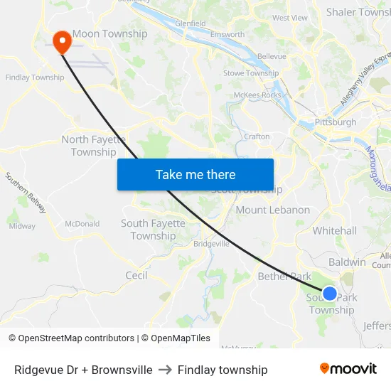 Ridgevue Dr + Brownsville to Findlay township map