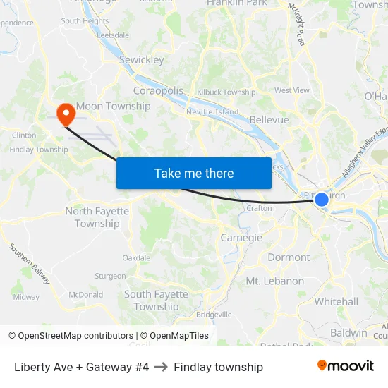 Liberty Ave + Gateway #4 to Findlay township map