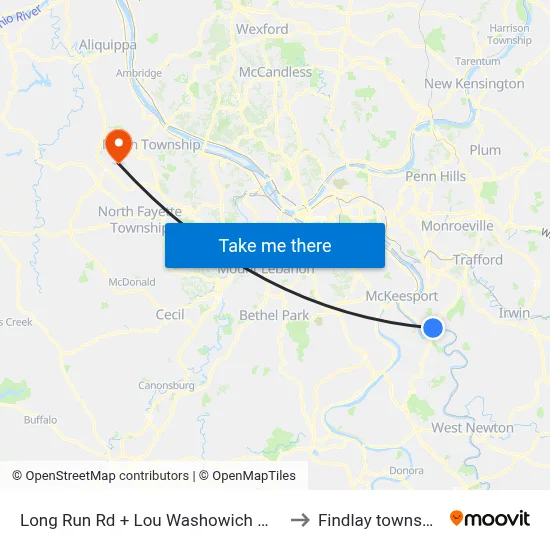 Long Run Rd + Lou Washowich Way to Findlay township map