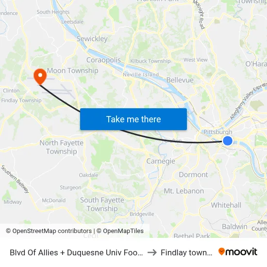 Blvd Of Allies + Duquesne Univ Footbridge to Findlay township map