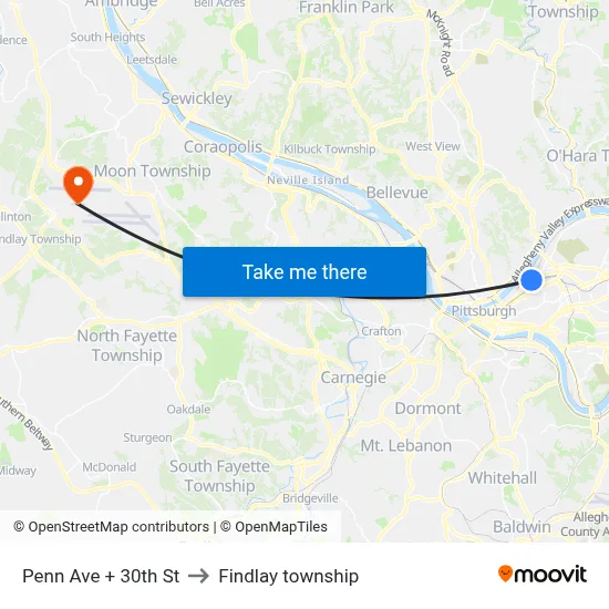 Penn Ave + 30th St to Findlay township map