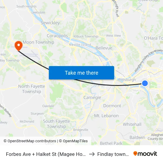 Forbes Ave + Halket St (Magee Hospital) to Findlay township map