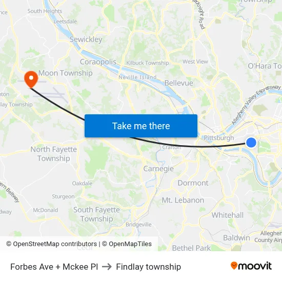 Forbes Ave + Mckee Pl to Findlay township map
