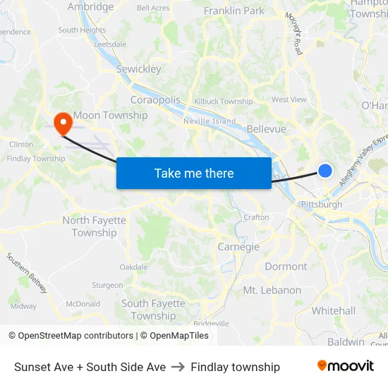 Sunset Ave + South Side Ave to Findlay township map