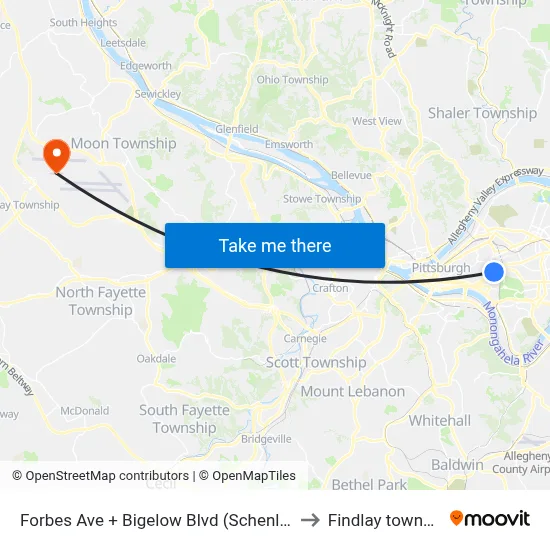 Forbes Ave + Bigelow Blvd (Schenley Dr) to Findlay township map