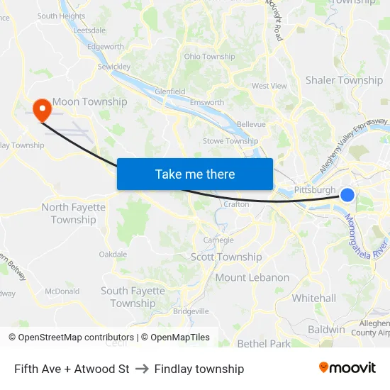 Fifth Ave + Atwood St to Findlay township map