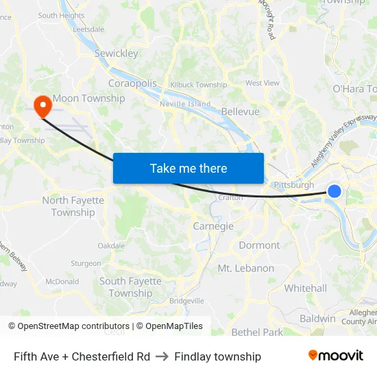 Fifth Ave + Chesterfield Rd to Findlay township map