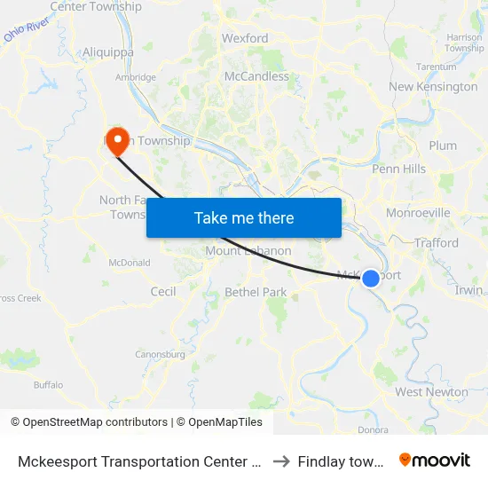 Mckeesport Transportation Center at Bay #2 to Findlay township map