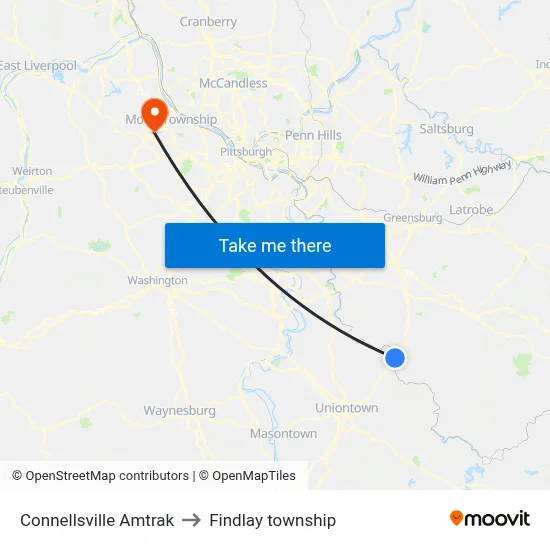 Connellsville Amtrak to Findlay township map