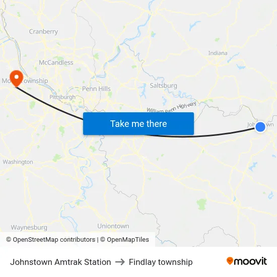 Johnstown Amtrak Station to Findlay township map