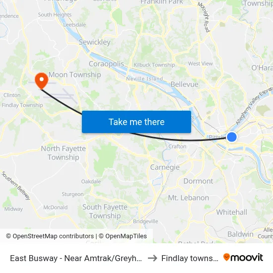 East Busway - Near Amtrak/Greyhound to Findlay township map