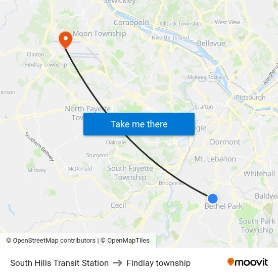 South Hills Transit Station to Findlay township map