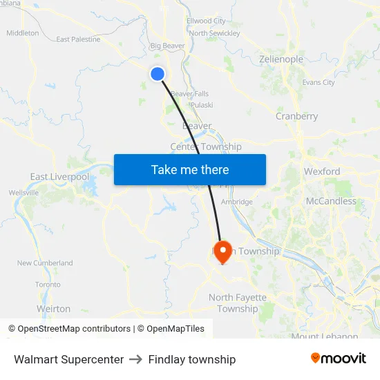Walmart Supercenter to Findlay township map