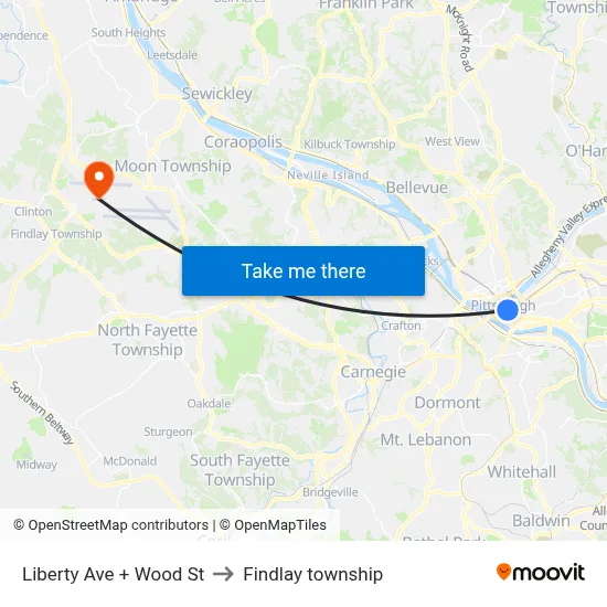 Liberty Ave + Wood St to Findlay township map