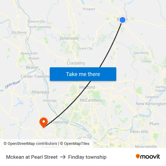 Mckean at Pearl Street to Findlay township map