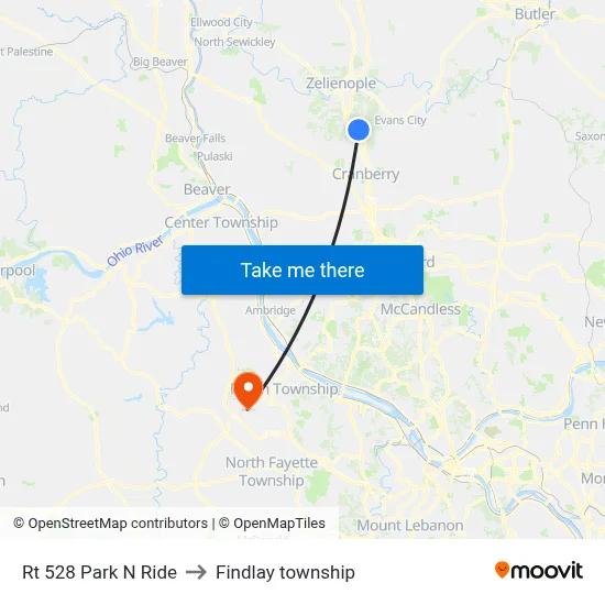 Rt 528 Park N Ride to Findlay township map