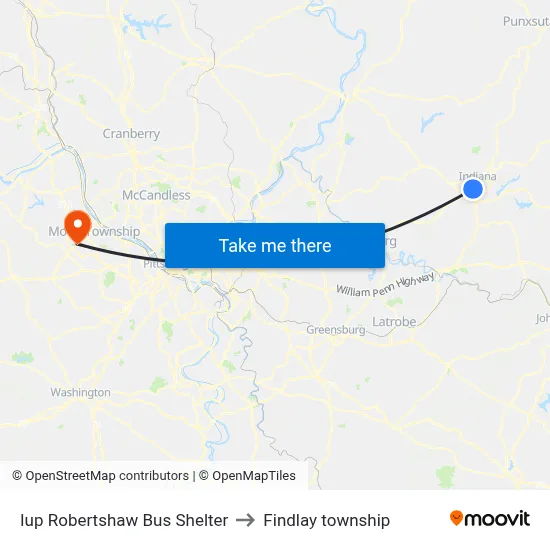 Iup Robertshaw Bus Shelter to Findlay township map