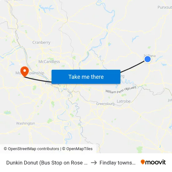 Dunkin Donut (Bus Stop on Rose St) to Findlay township map