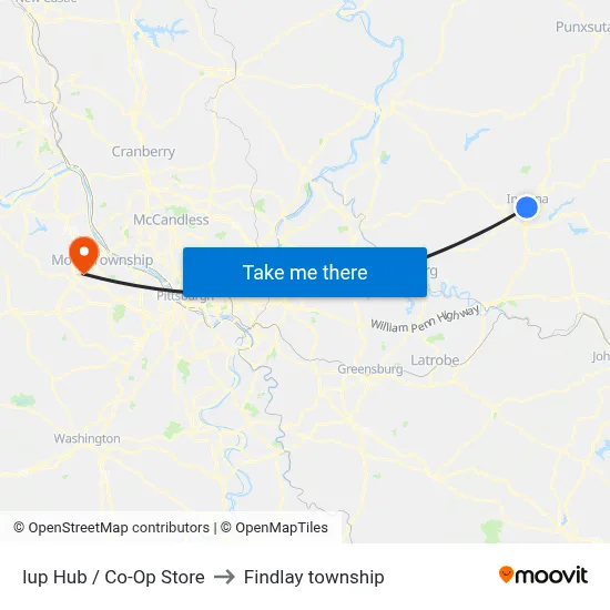 Iup Hub / Co-Op Store to Findlay township map