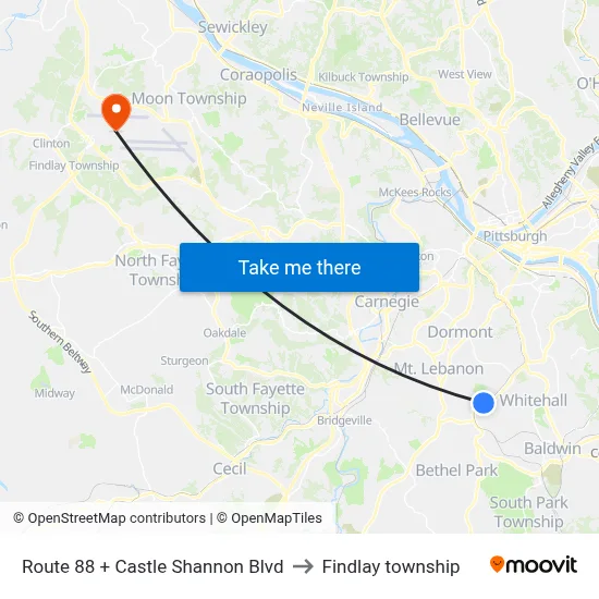 Route 88 + Castle Shannon Blvd to Findlay township map