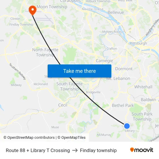 Route 88 + Library T Crossing to Findlay township map