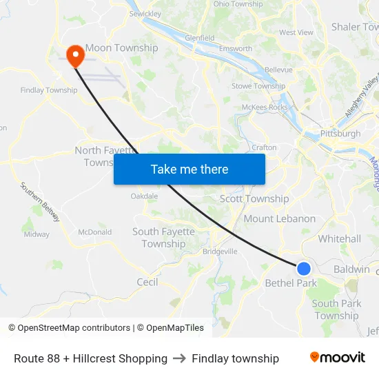 Route 88 + Hillcrest Shopping to Findlay township map