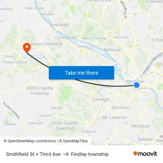 Smithfield St + Third Ave to Findlay township map