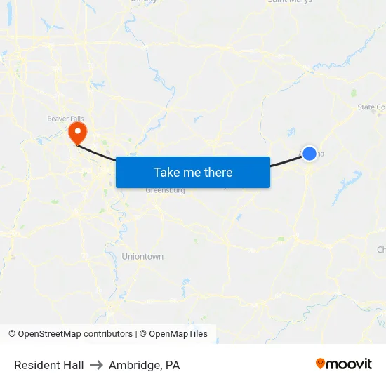 Resident Hall to Ambridge, PA map