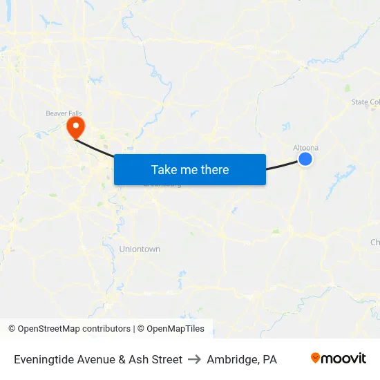 Eveningtide Avenue & Ash Street to Ambridge, PA map
