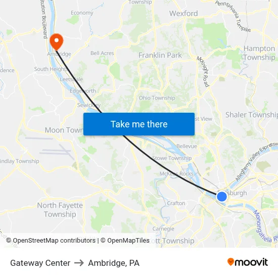 Gateway Center to Ambridge, PA map