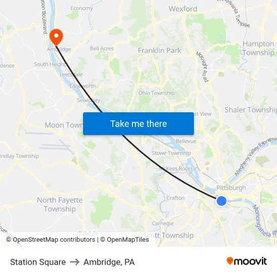 Station Square to Ambridge, PA map