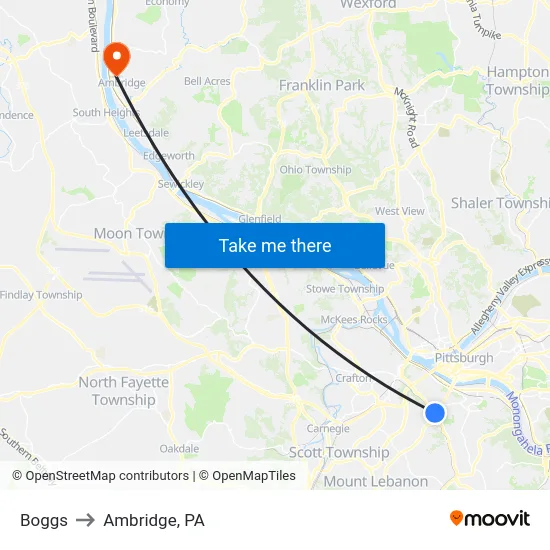 Boggs to Ambridge, PA map