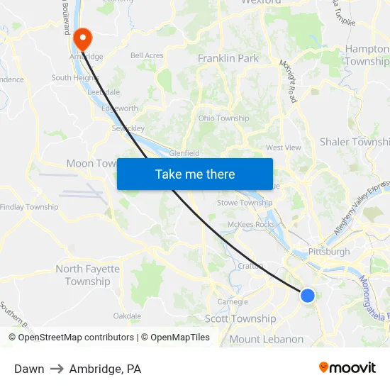 Dawn to Ambridge, PA map