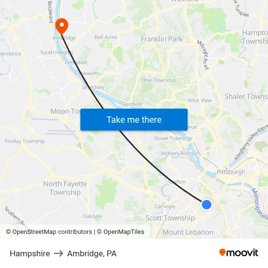 Hampshire to Ambridge, PA map