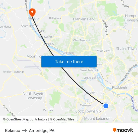 Belasco to Ambridge, PA map