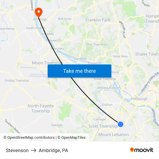 Stevenson to Ambridge, PA map