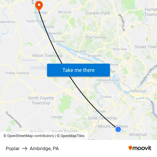 Poplar to Ambridge, PA map