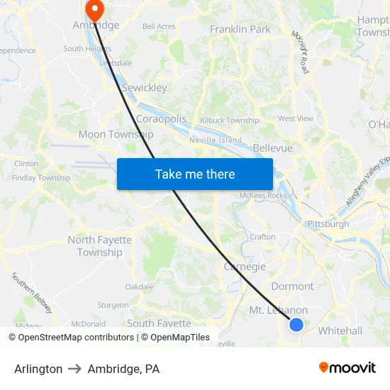 Arlington to Ambridge, PA map