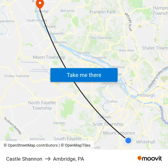 Castle Shannon to Ambridge, PA map