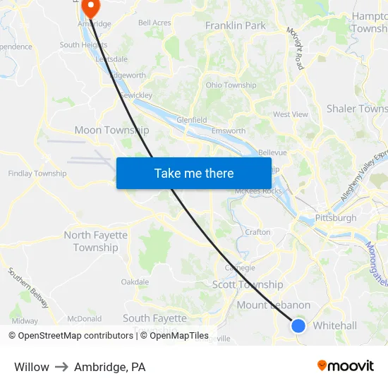 Willow to Ambridge, PA map