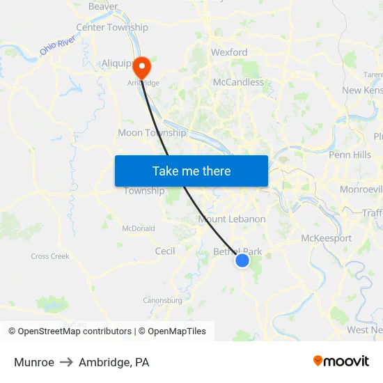 Munroe to Ambridge, PA map