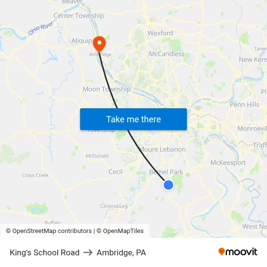 King's School Road to Ambridge, PA map