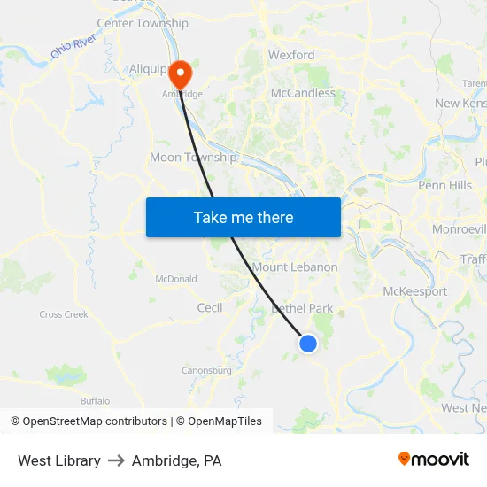 West Library to Ambridge, PA map