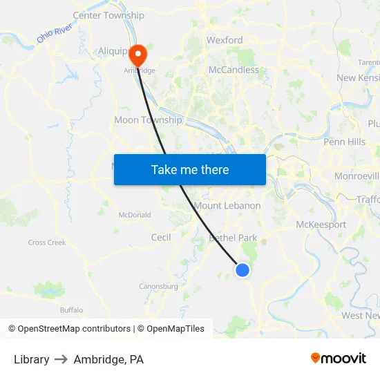 Library to Ambridge, PA map