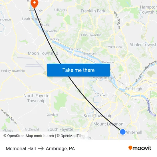 Memorial Hall to Ambridge, PA map