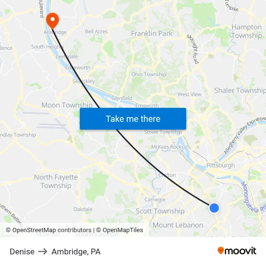 Denise to Ambridge, PA map