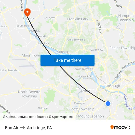 Bon Air to Ambridge, PA map